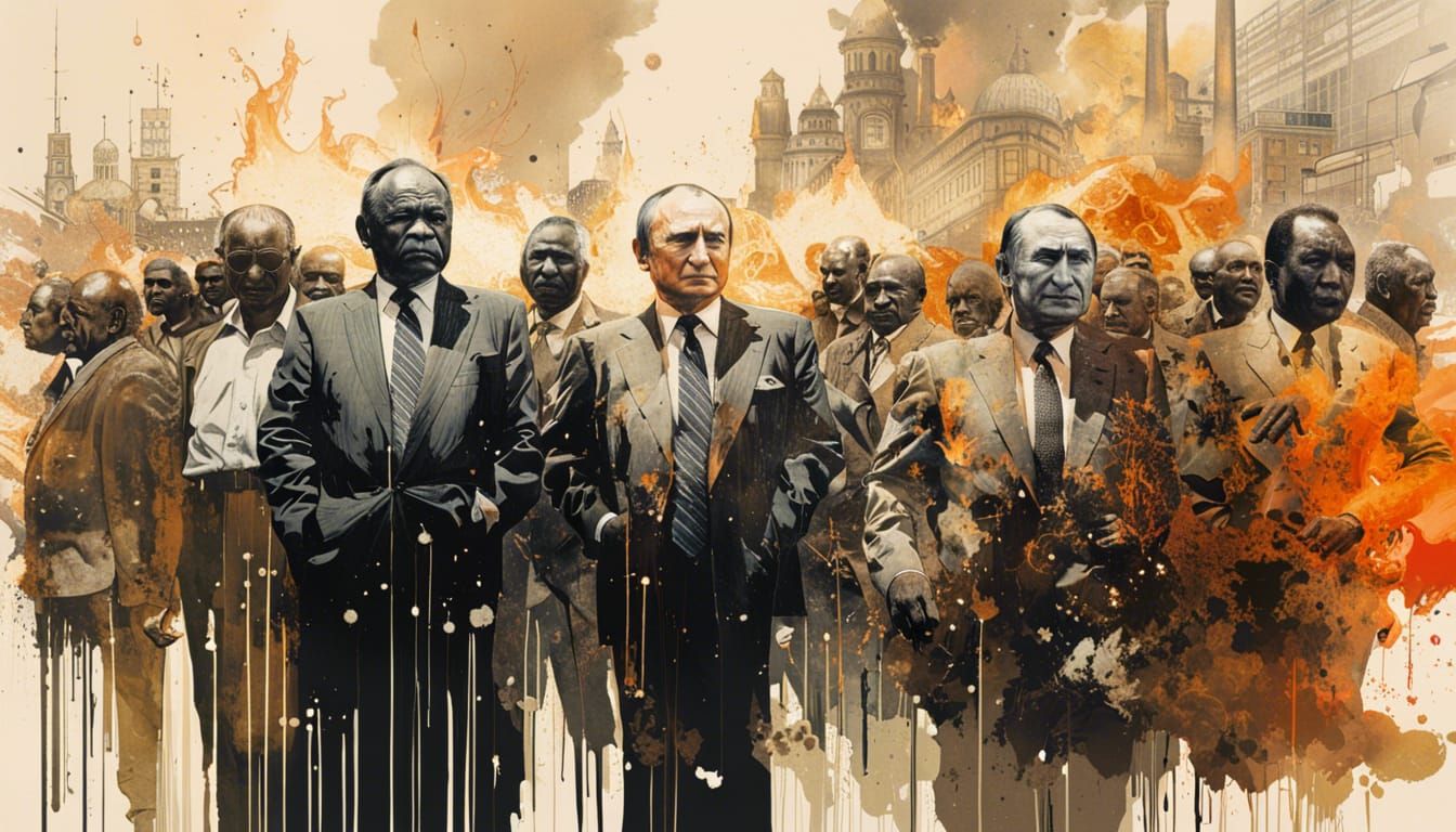 Burning City Double Exposure: Historical Figures