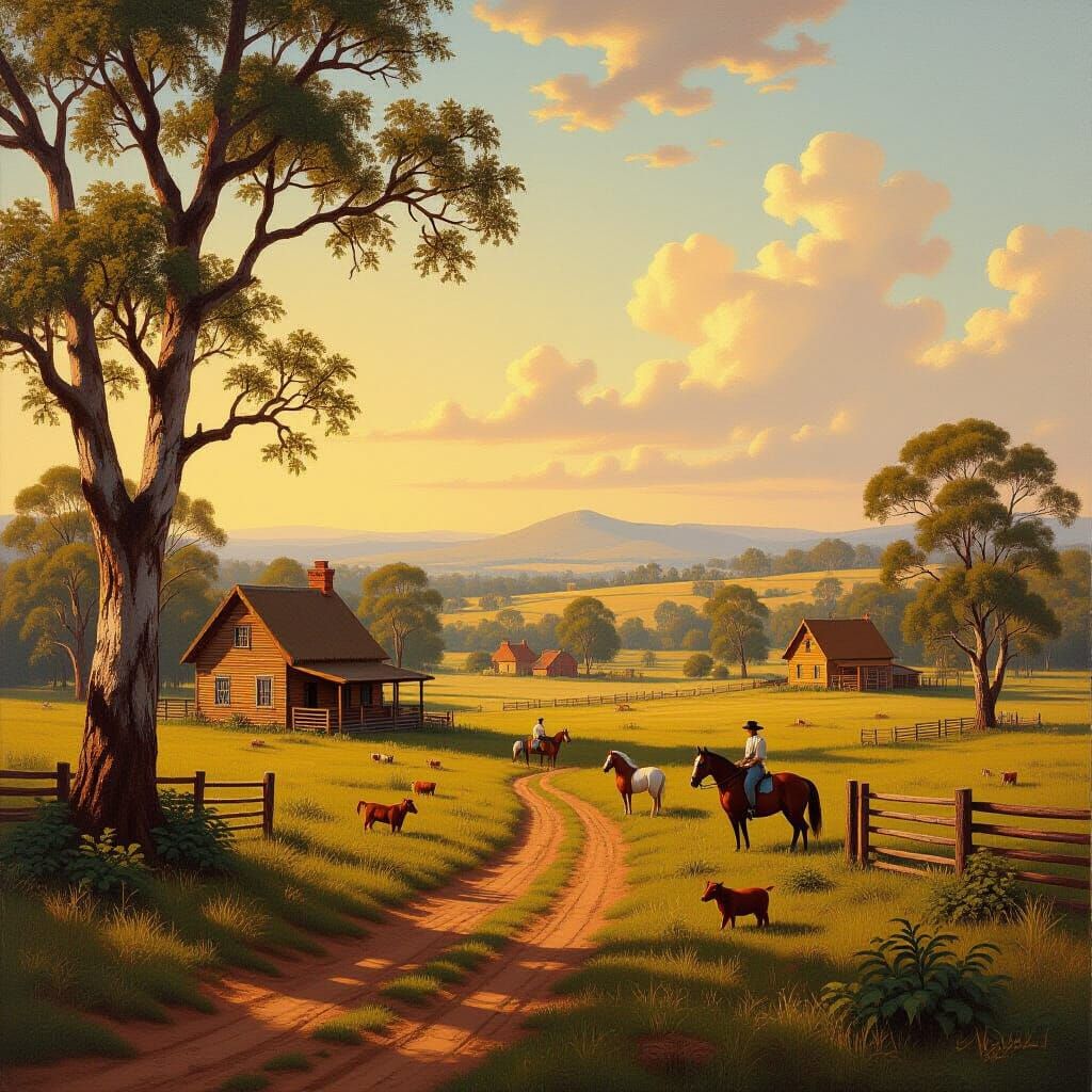 Colonial Australian Settlement Oil Painting, 1805