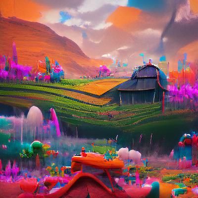 Fantastical Farm in Detailed Matte Painting Style
