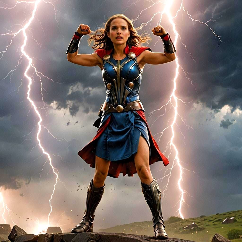 Female Thor Surrounded by Lightning