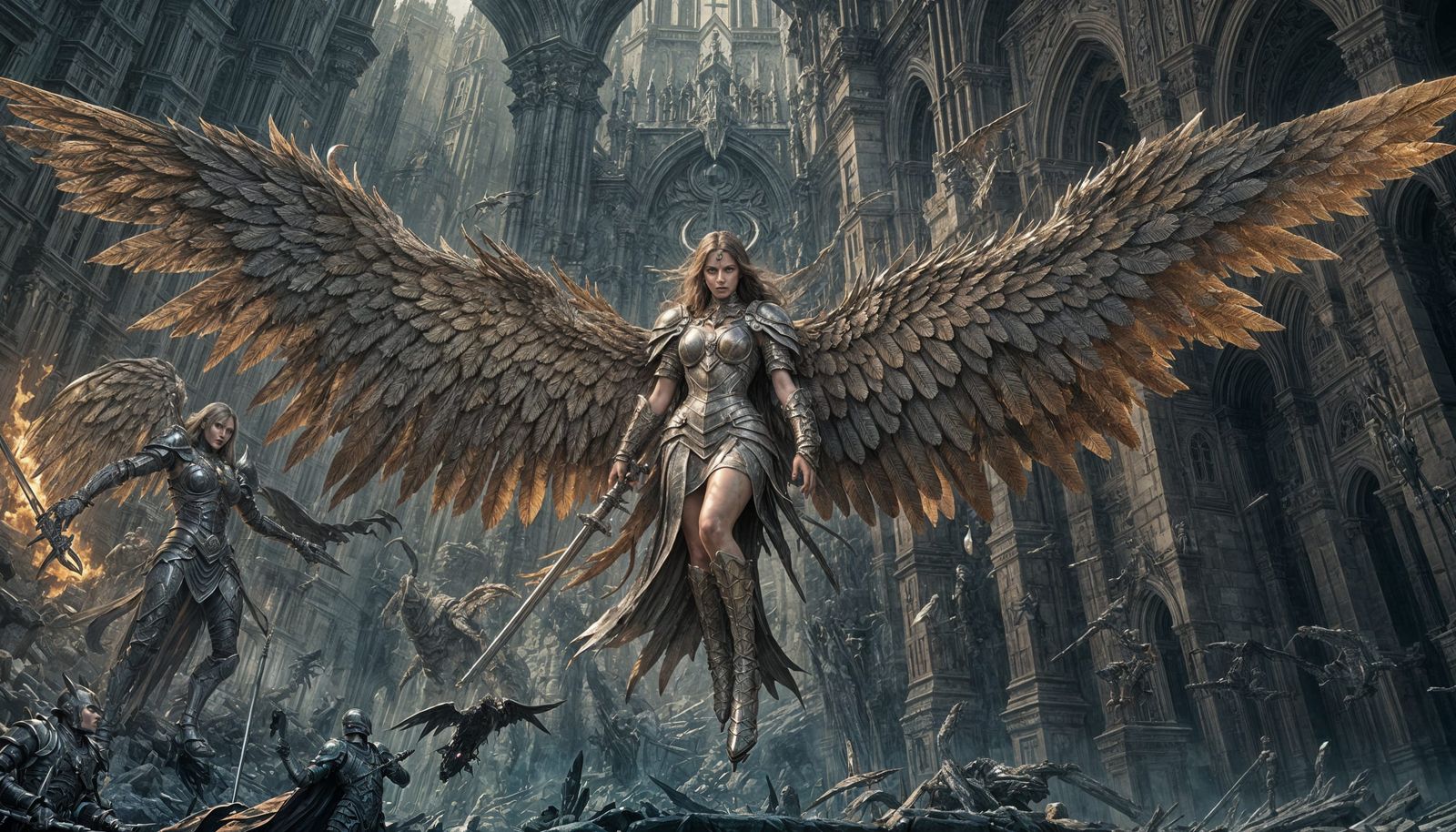 Fearsome Winged Knight in Dark Fantasy Style