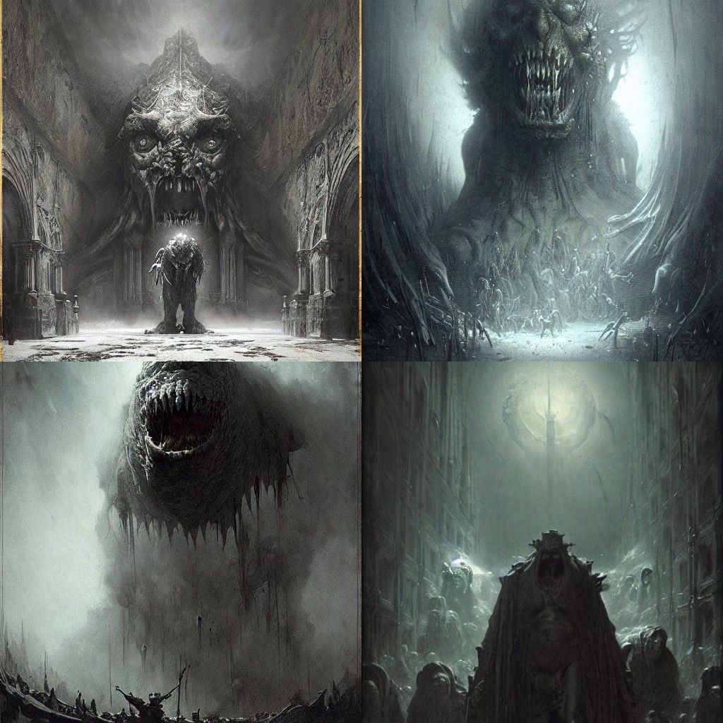 Drooling Grey Monster in Gothic Horror Style