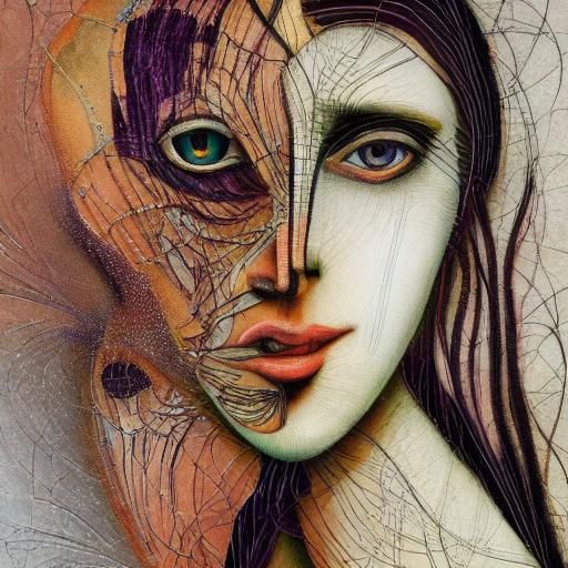 Stick Nymph with Zebra Tattoo in Cubist Style