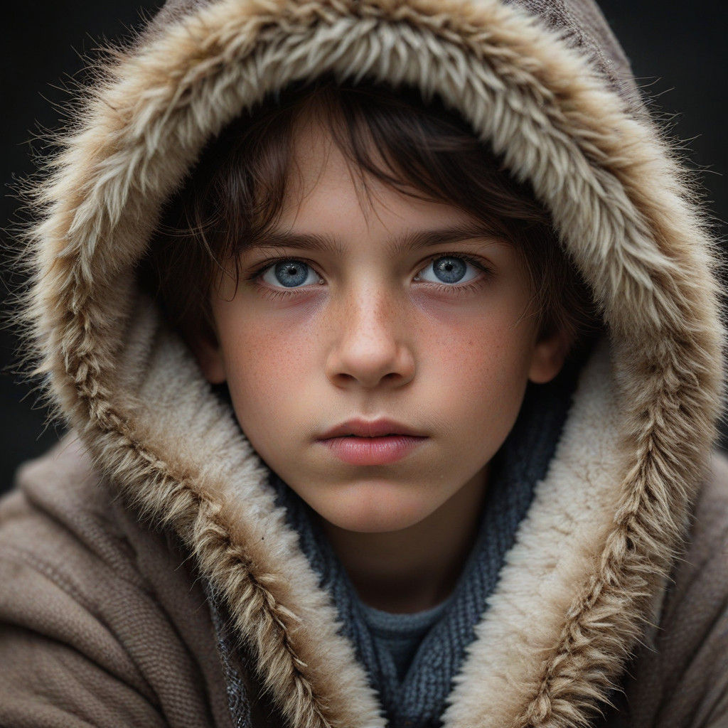 Dark Haired Boy with Stormy Eyes in Moody Studio Portrait