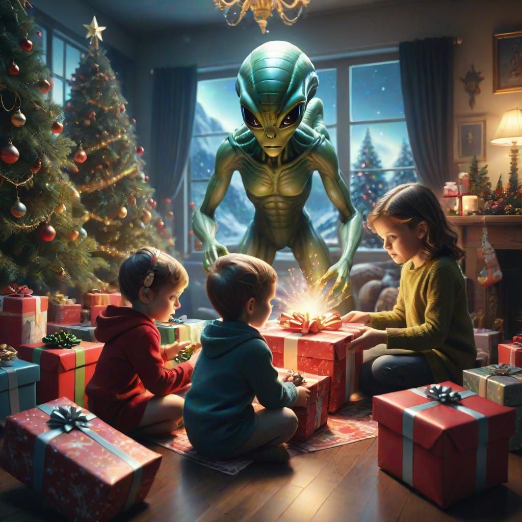 Epic Christmas Morning Scene in Detailed Digital Matte Paint...