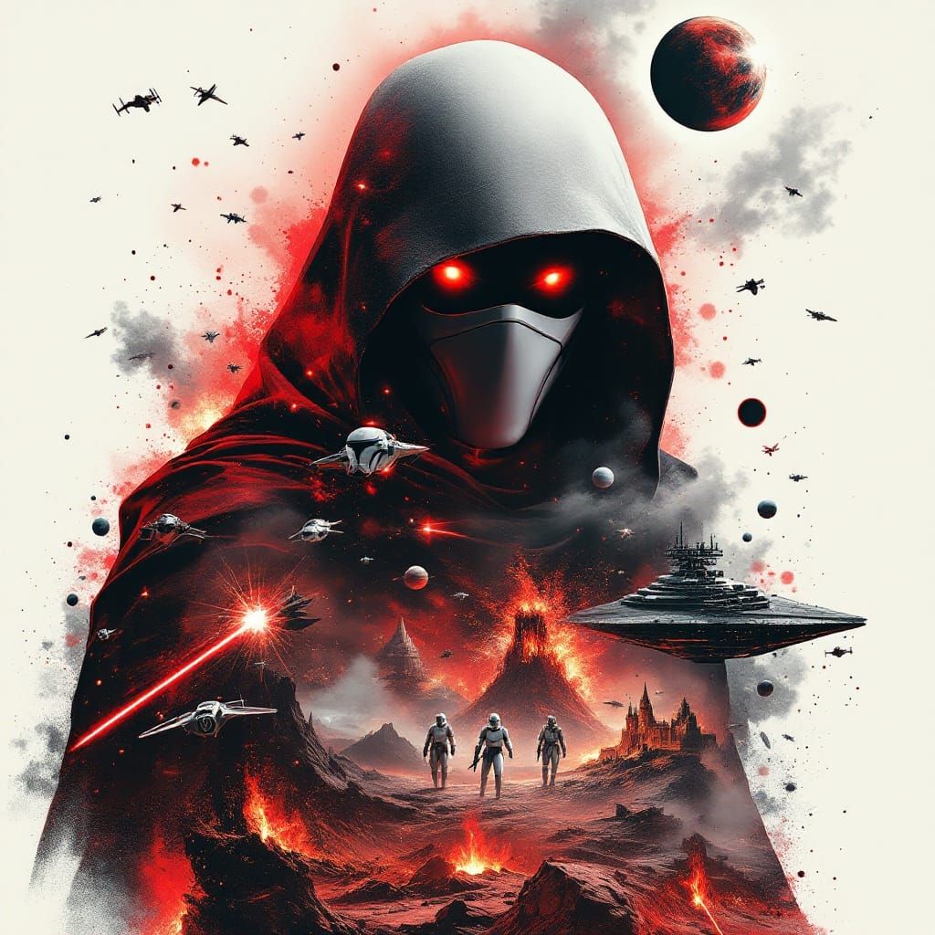 Cyberpunk Sith Lord Portrait in Churning Apocalypse Landscap...