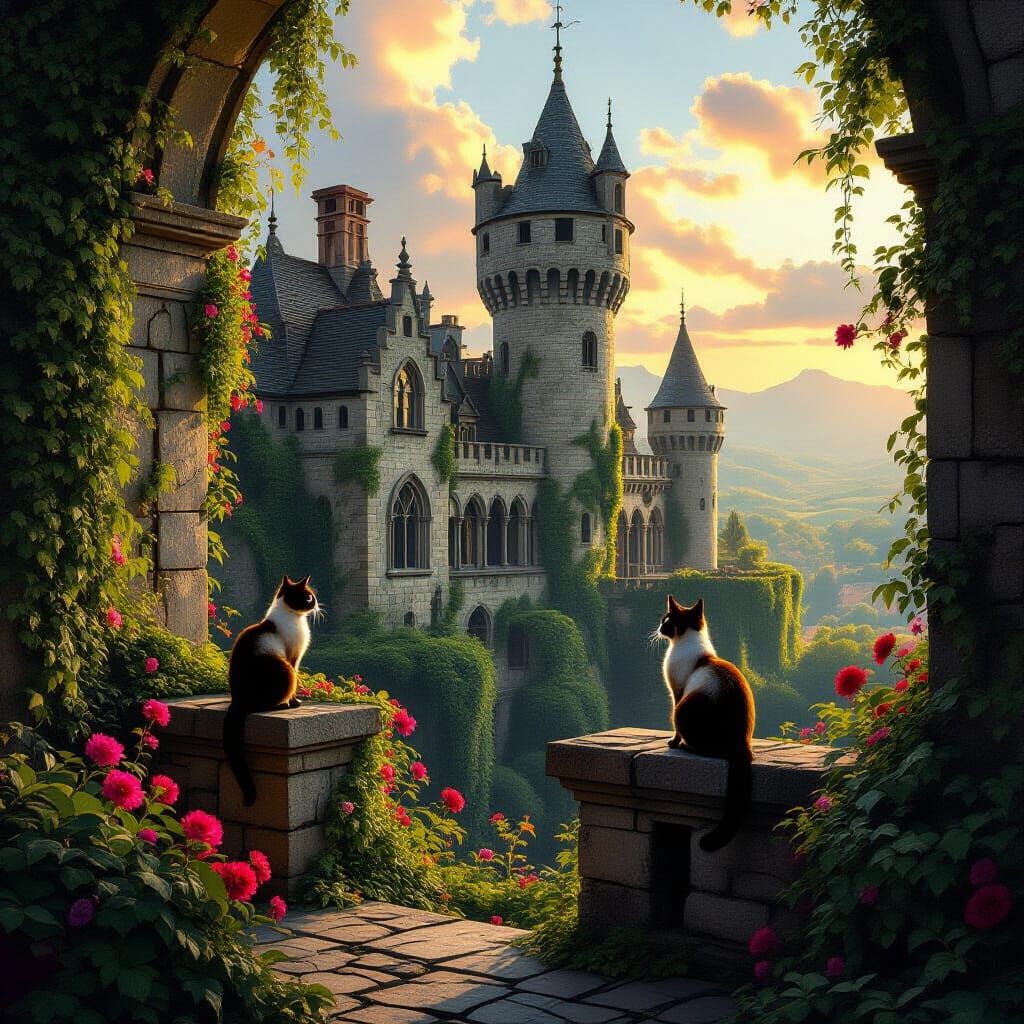 Ancient Castle Reclaimed by Nature, Painterly Style