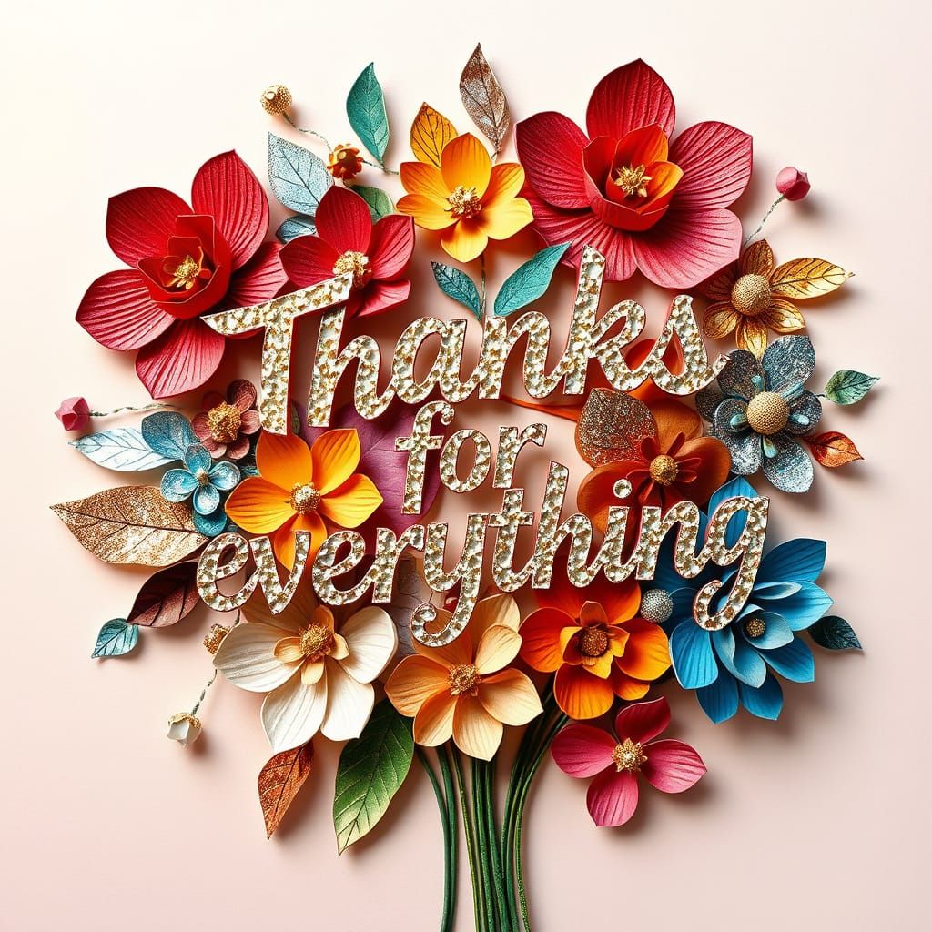 Vibrant Floral Thank You Illustration with Paper Art