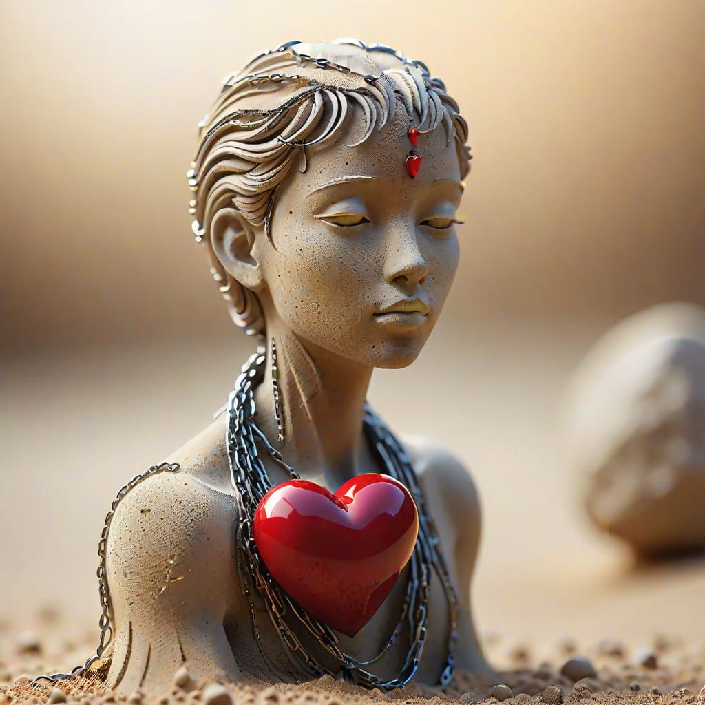 Sand Sculpture Portrait with Cascading Grains