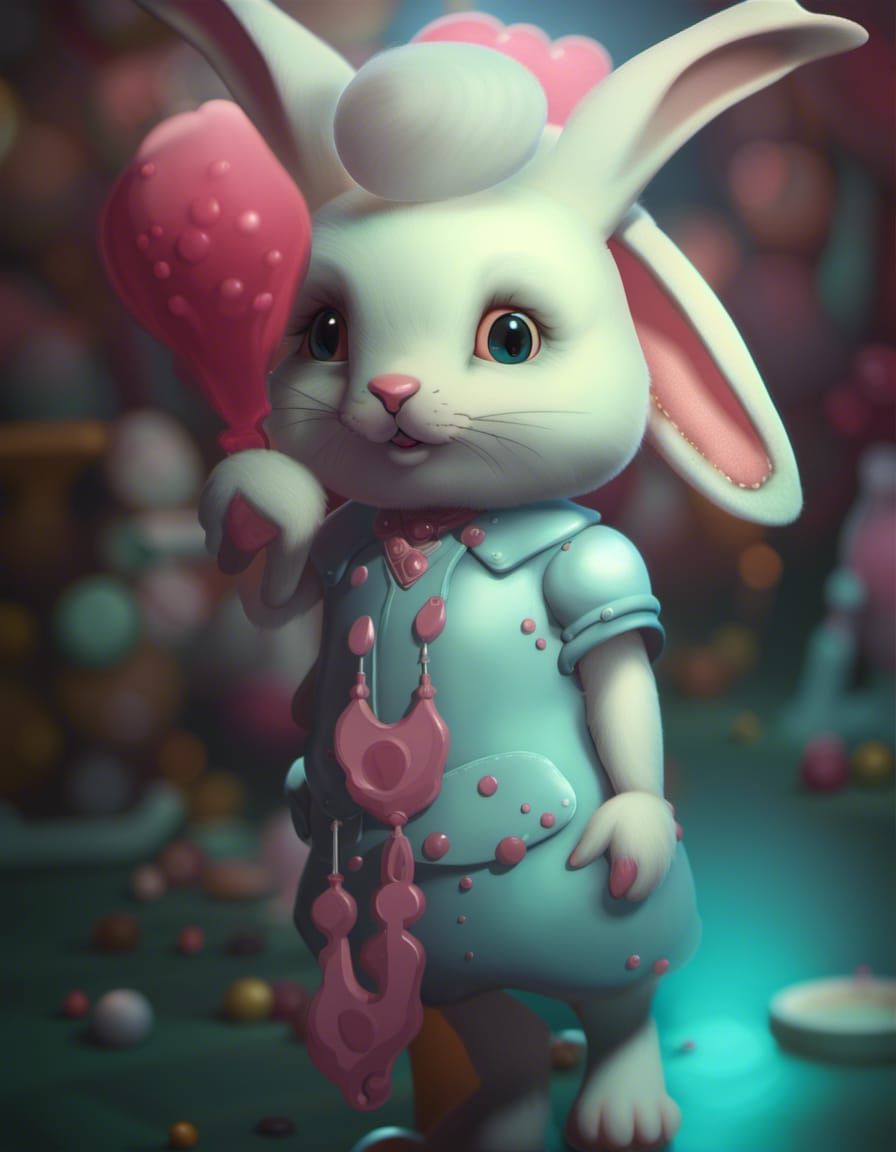 Cotton Candy Rabbit in Dark Fantasy Style