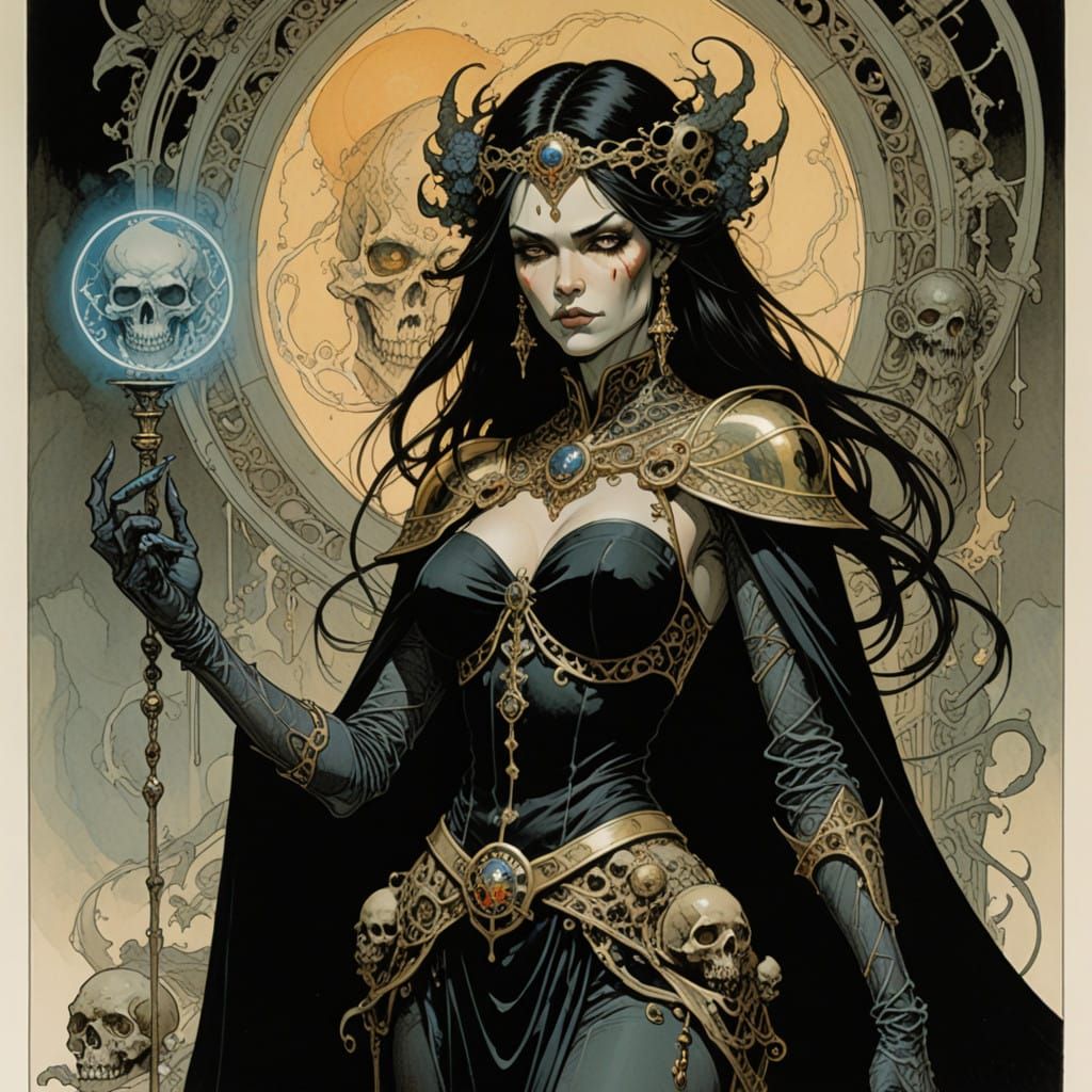 Subtle Female Necromancer in Comic Book Style