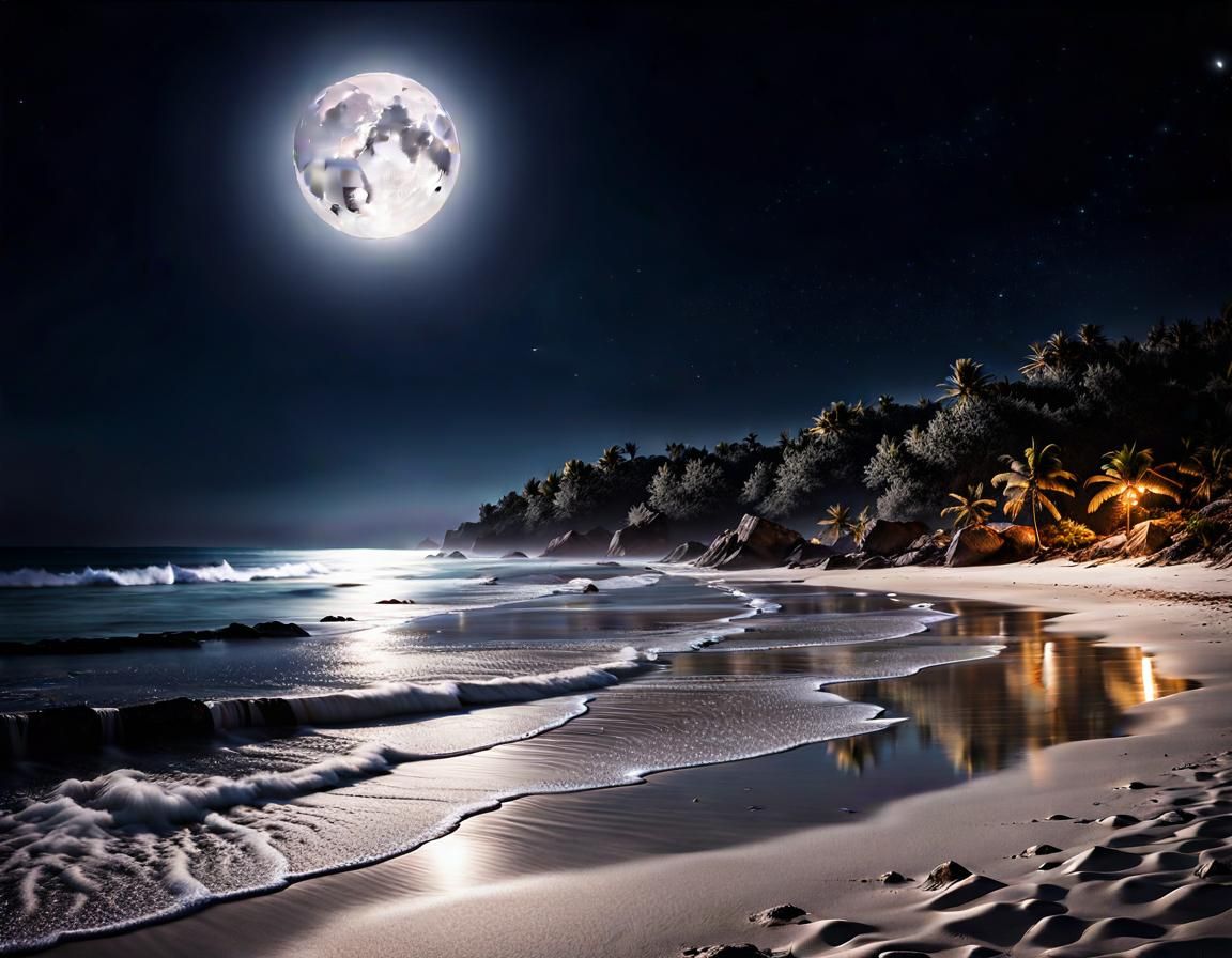 Moonlit Seashore Fantasy Art in Deep Color
