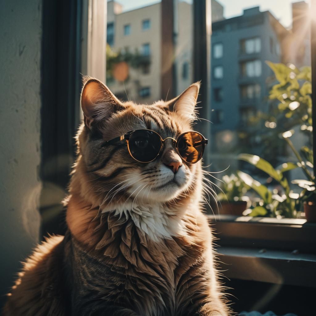 Cat in Sunglasses: Cinematic Film Still