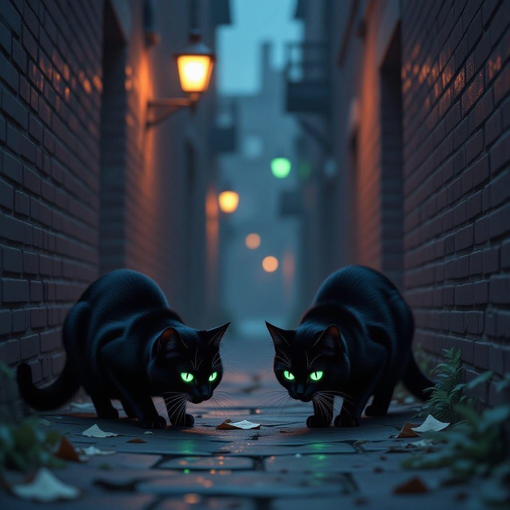 Gritty Futuristic Black Cats Prowl Dark Alleyways