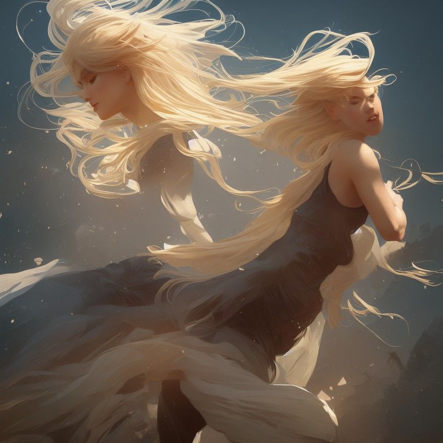 Blonde Girl Running: Hyperdetailed Portrait