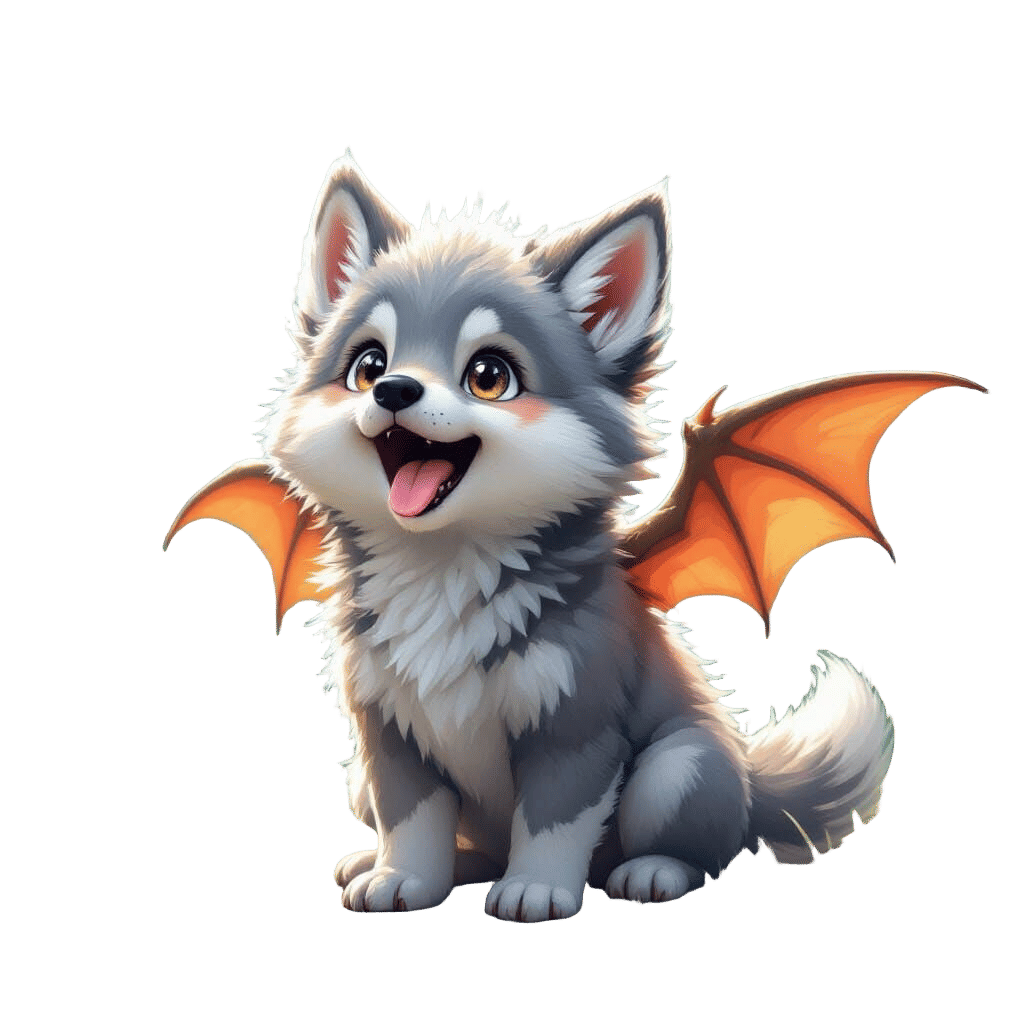 Magic Wolf Pup with Dragon Wings
