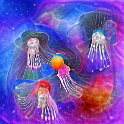 Colorful Bioluminescent Jellyfish in Astral Ocean