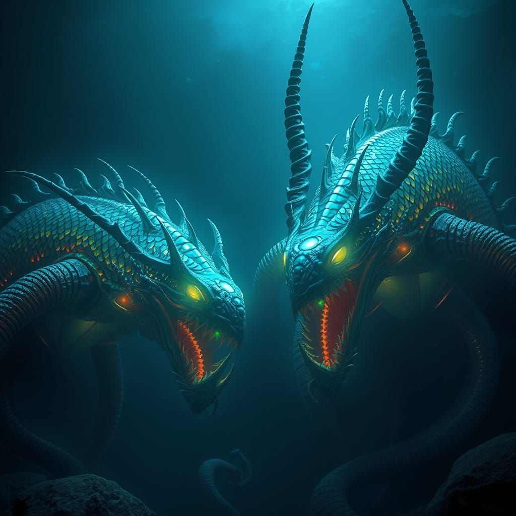 Bioluminescent Sea Demons in Biomechanical Style