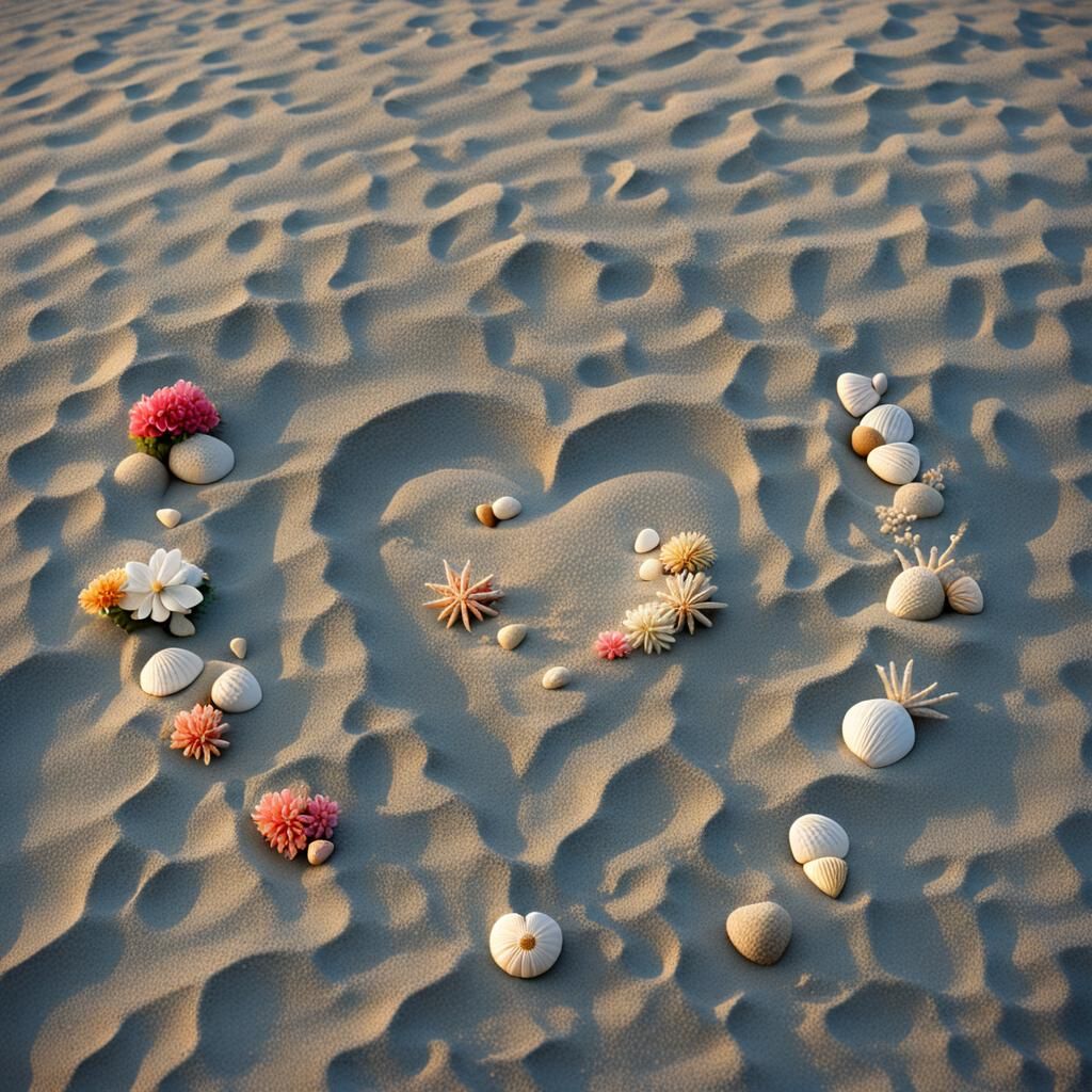 Beach Sandcastle with Seashells and Floral Design