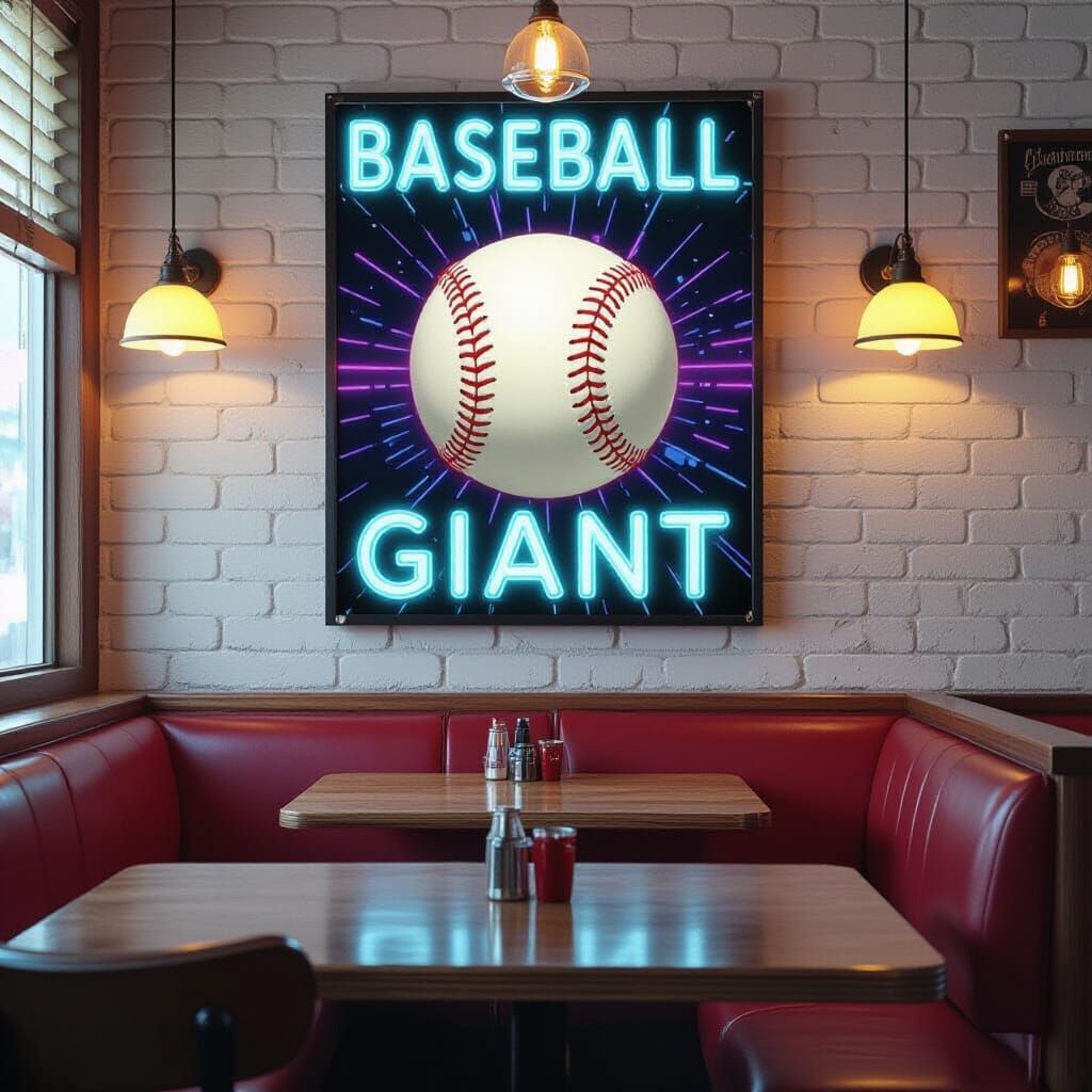 Synthwave Neon Retro "Baseball Giant" Poster in Bar