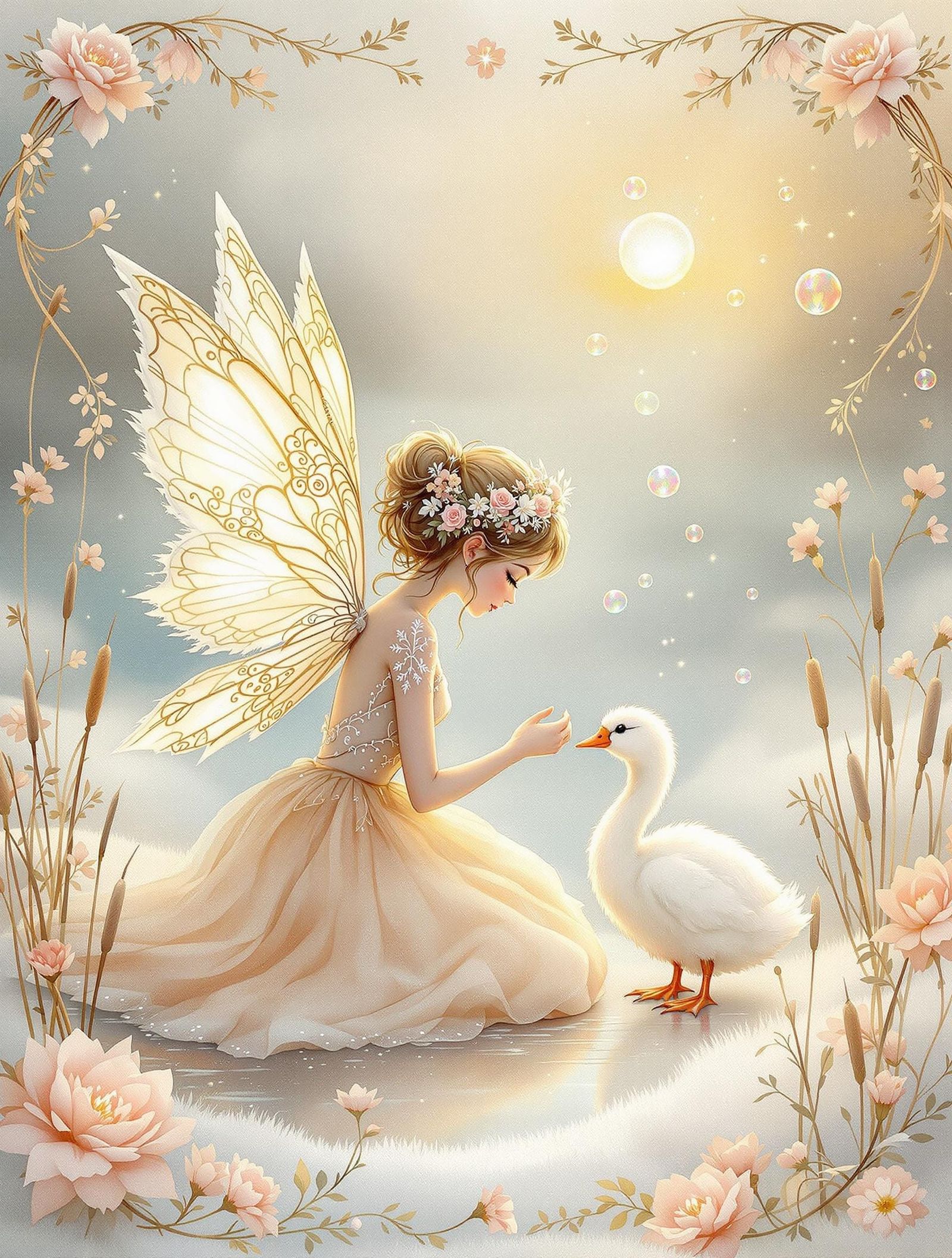 Polish Fairy Tenders Frostbitten Swan Chick in Soft Watercol...