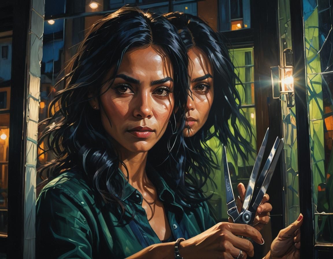 Photorealistic Portrait of Woman with Scissors