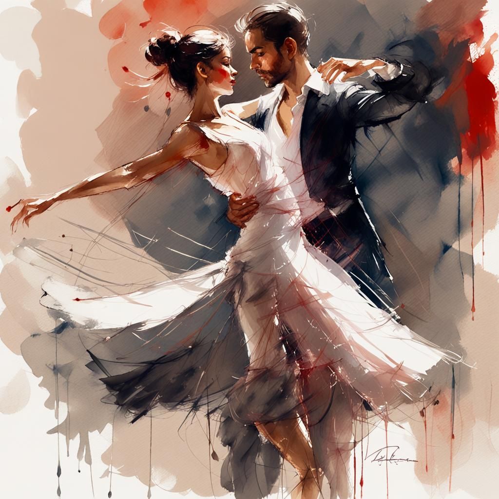 Passionate Tarantella Dance: Watercolor Digital Sketch