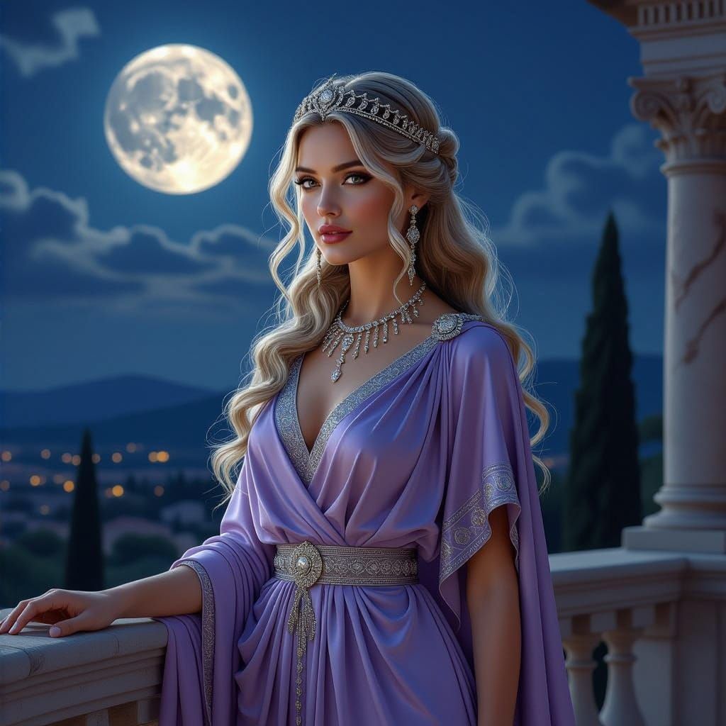 Etruscan Goddess Losna Shines Under Full Moonlight