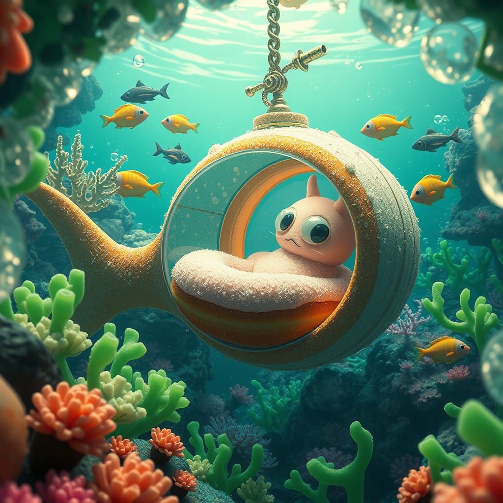 Sentient Donuts Charting Coral Reef in Ghibli Style