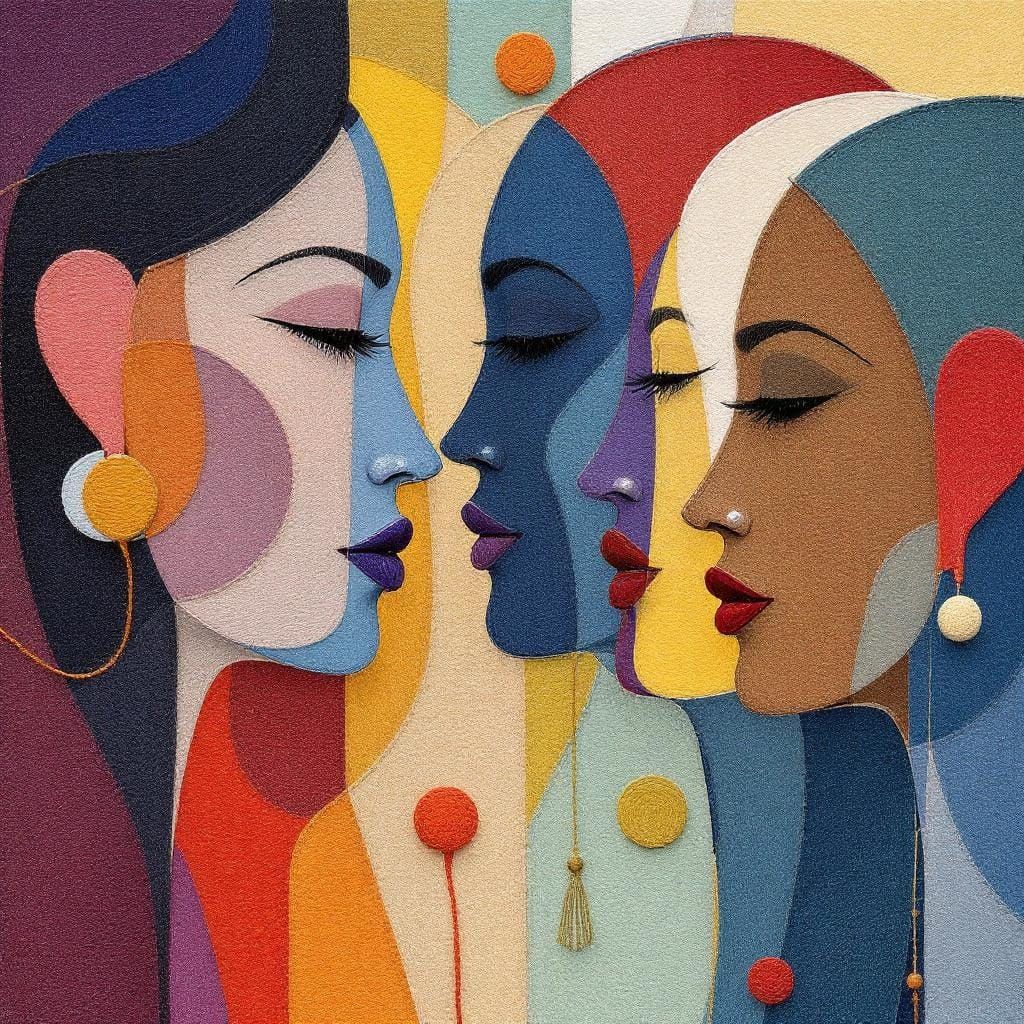 Abstract People Art with Threads and Beads