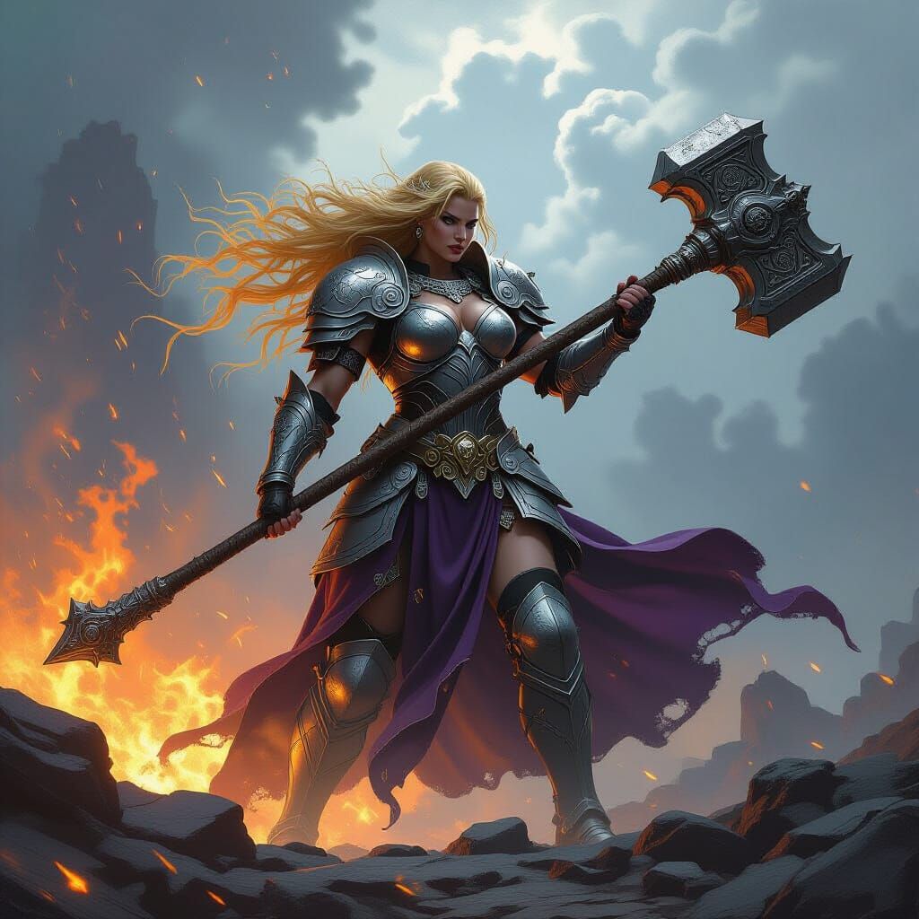 Valkyrie Warrior in Raging Storm: Dark Fantasy Concept Art