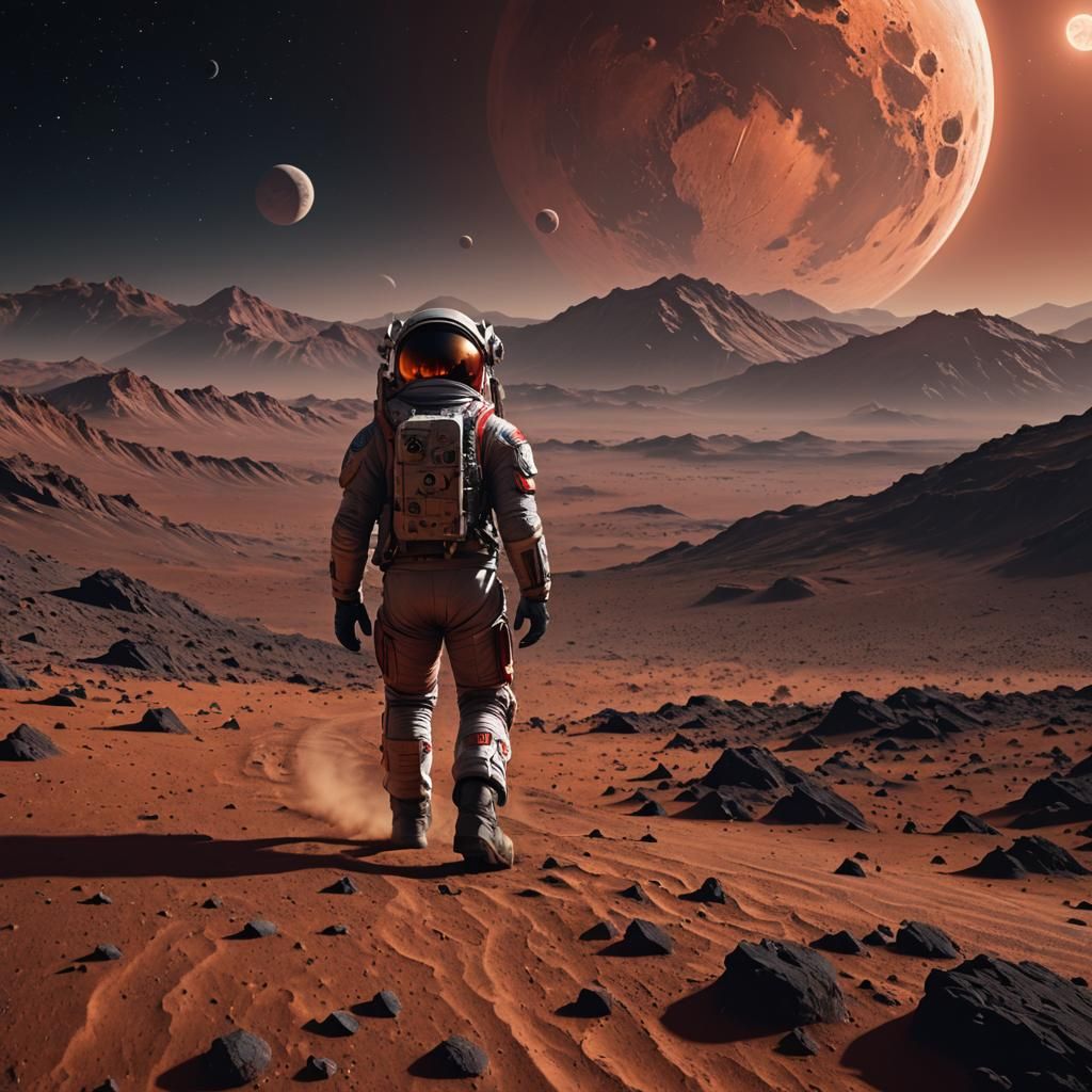 Astronaut on Red Planet: Detailed Matte Painting