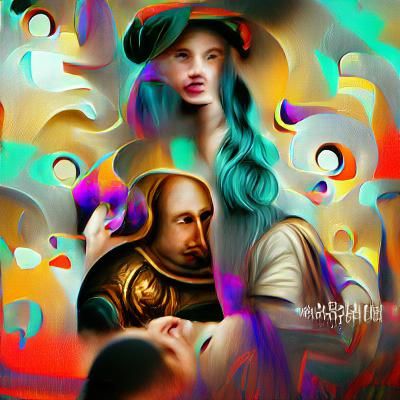 Renaissance Painting with Iridescent Digital Illustration