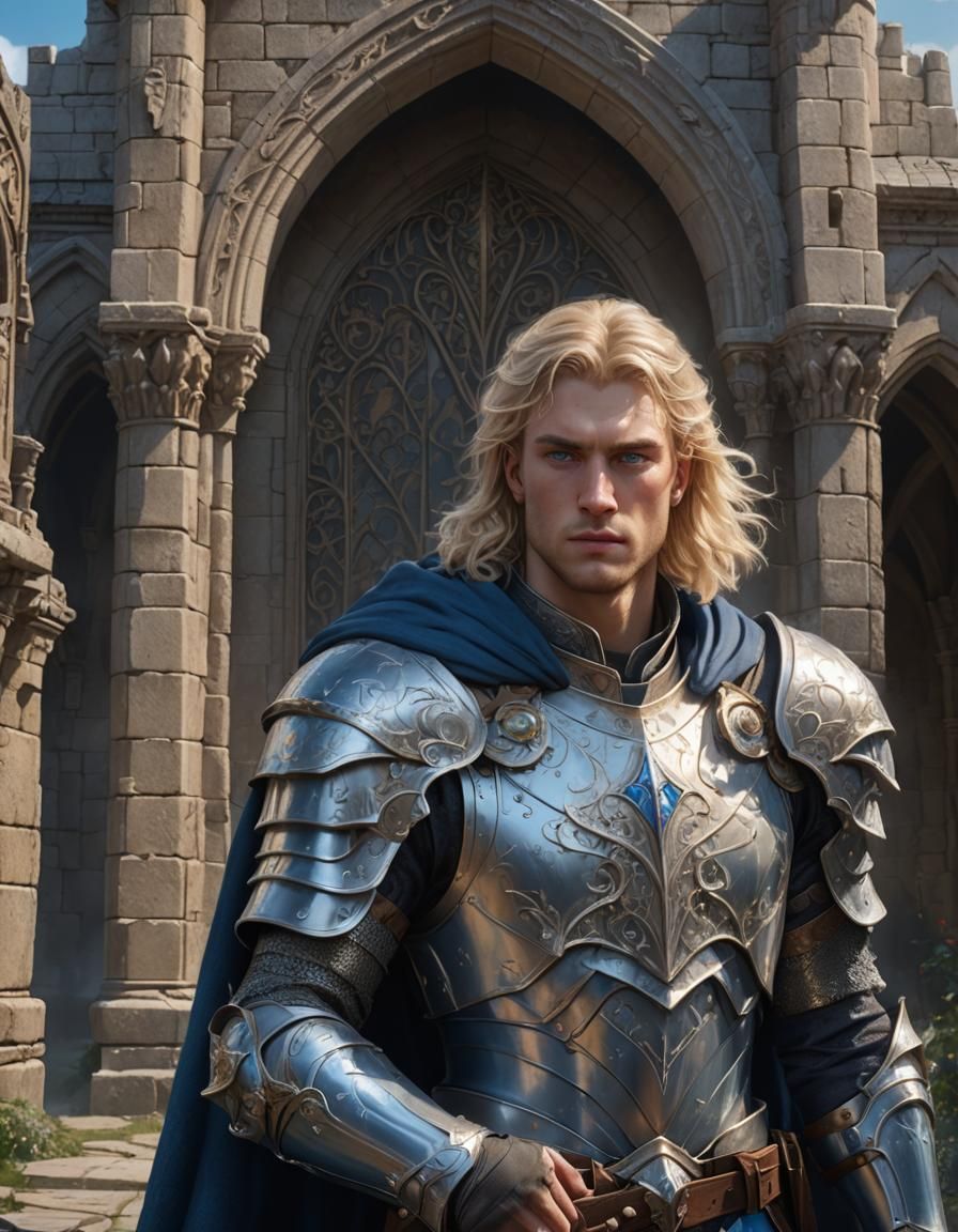 Young Paladin in Silver Armor, Fantasy Art