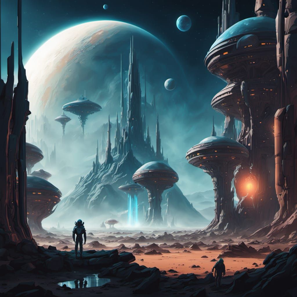 Mars Colony Masterpiece with Founder Statue and Alien Spaces...