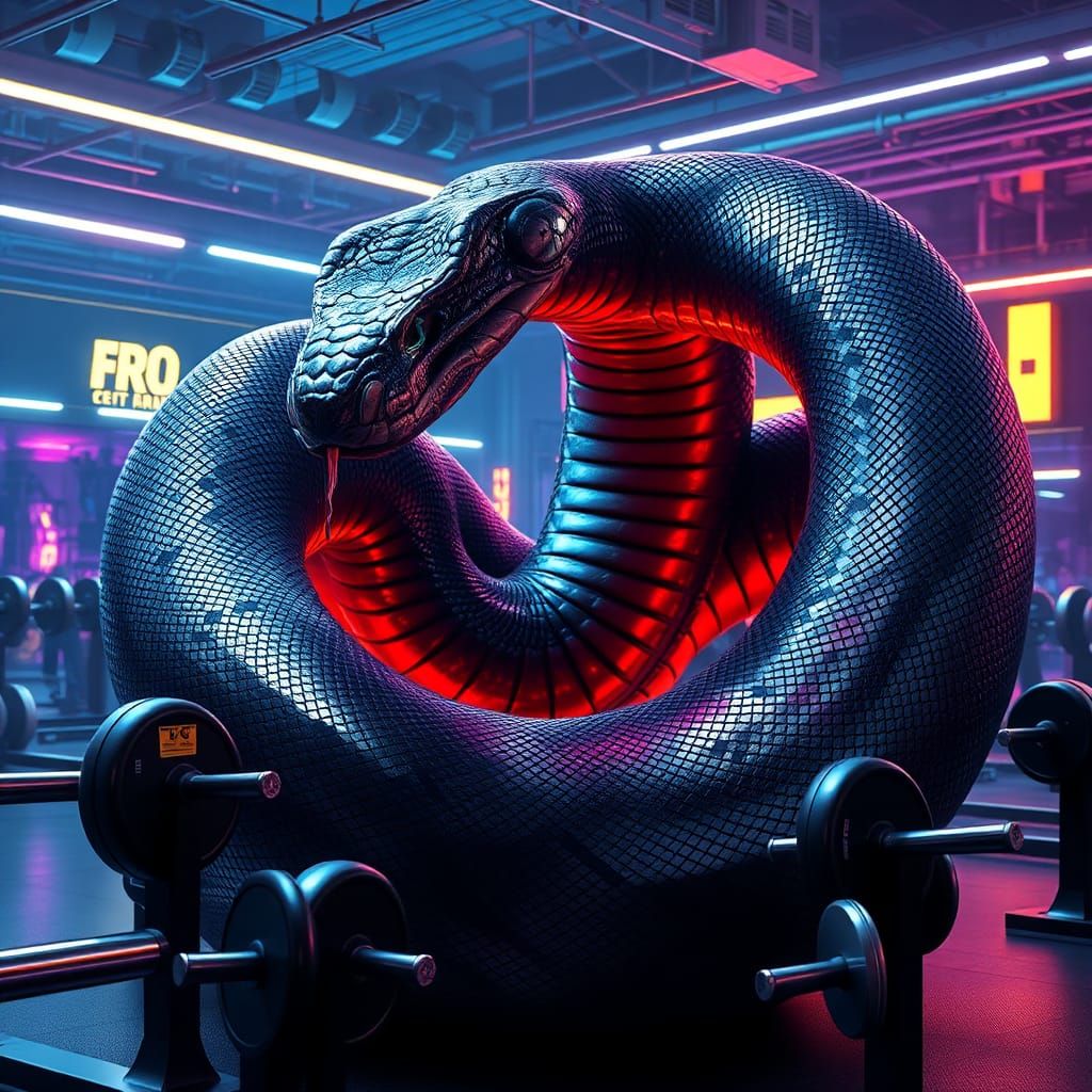 Cybernetic Black Mamba Dominates Futuristic Gym