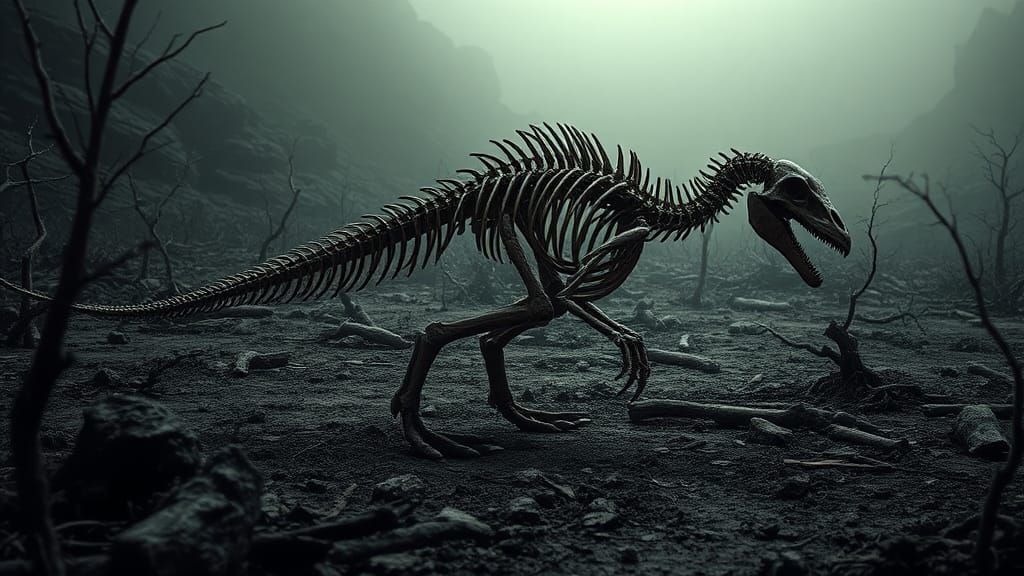 Quetzalcoatlus Skeleton in a Hellish Landscape