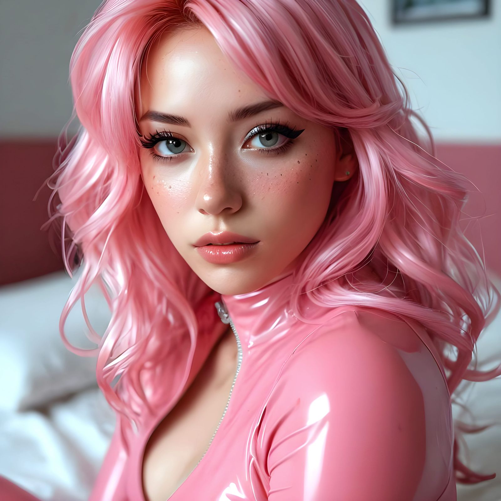 Anime E-Girl in Pink Latex Suit Portrait