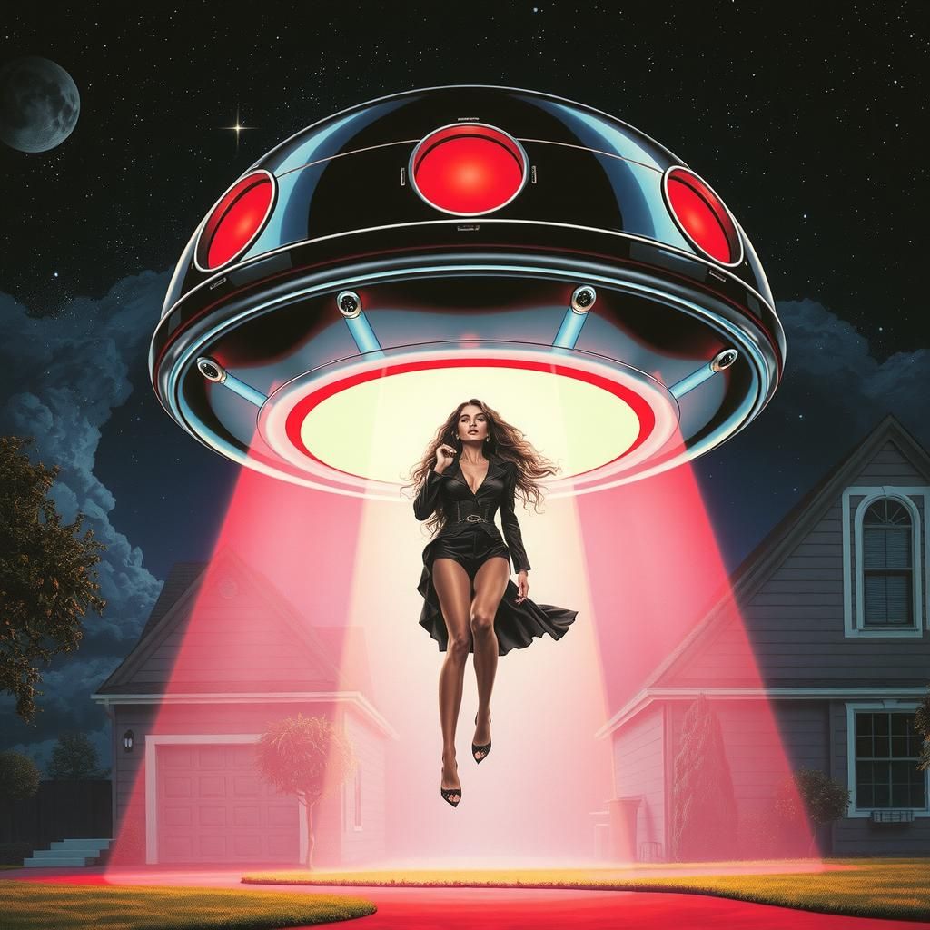 Chrome Smiley Face UFO Abduction in 80s Style