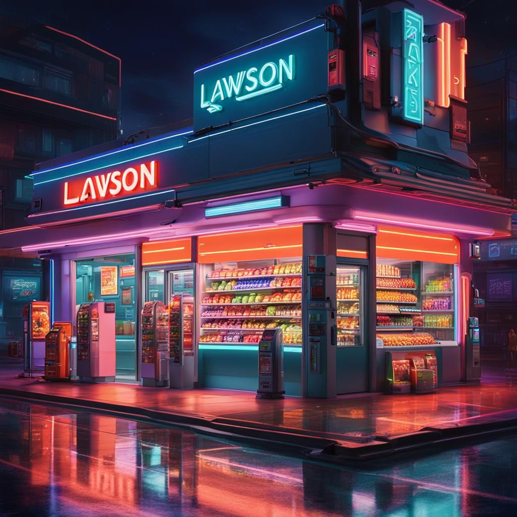Neon-Lit Japanese Convenience Store at Night