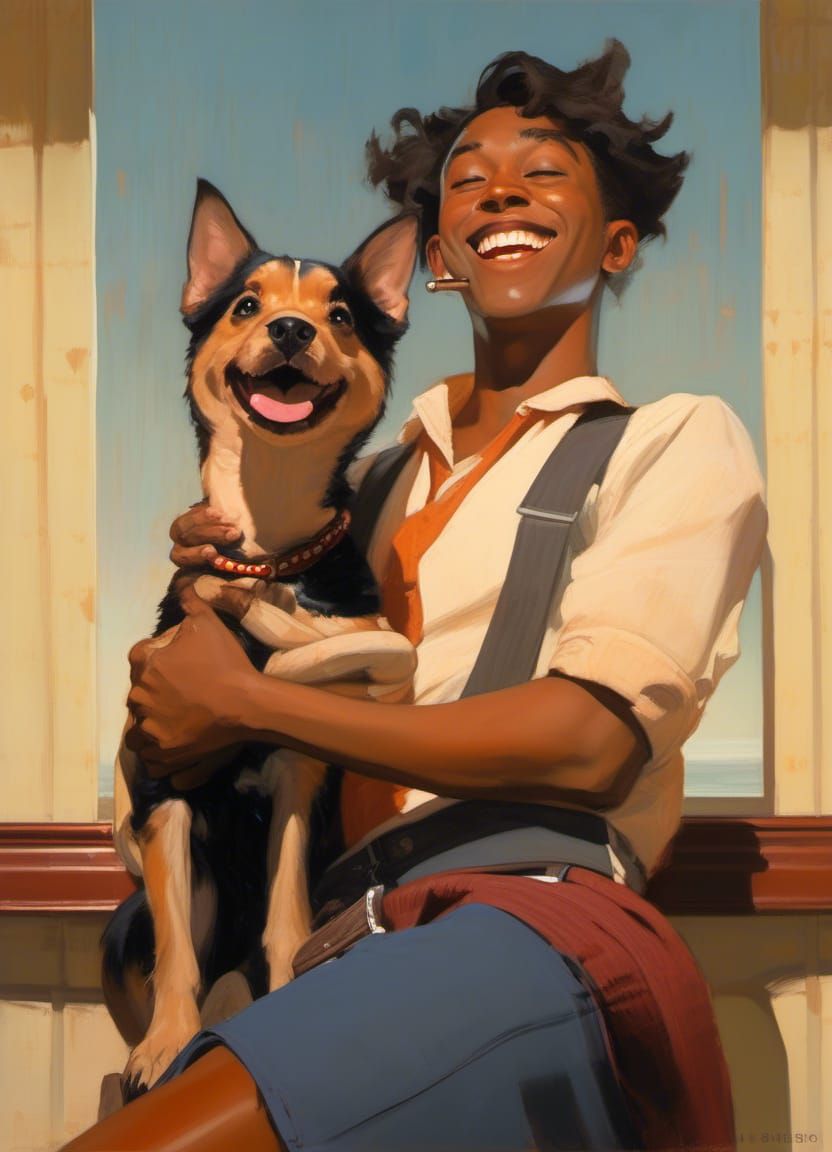 Couple With Adorable Dog, Anime-Inspired Art