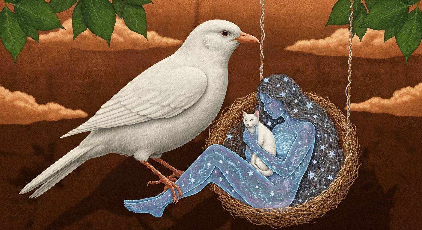 Ethereal Woman and Cat Travel Through Plasma Portals