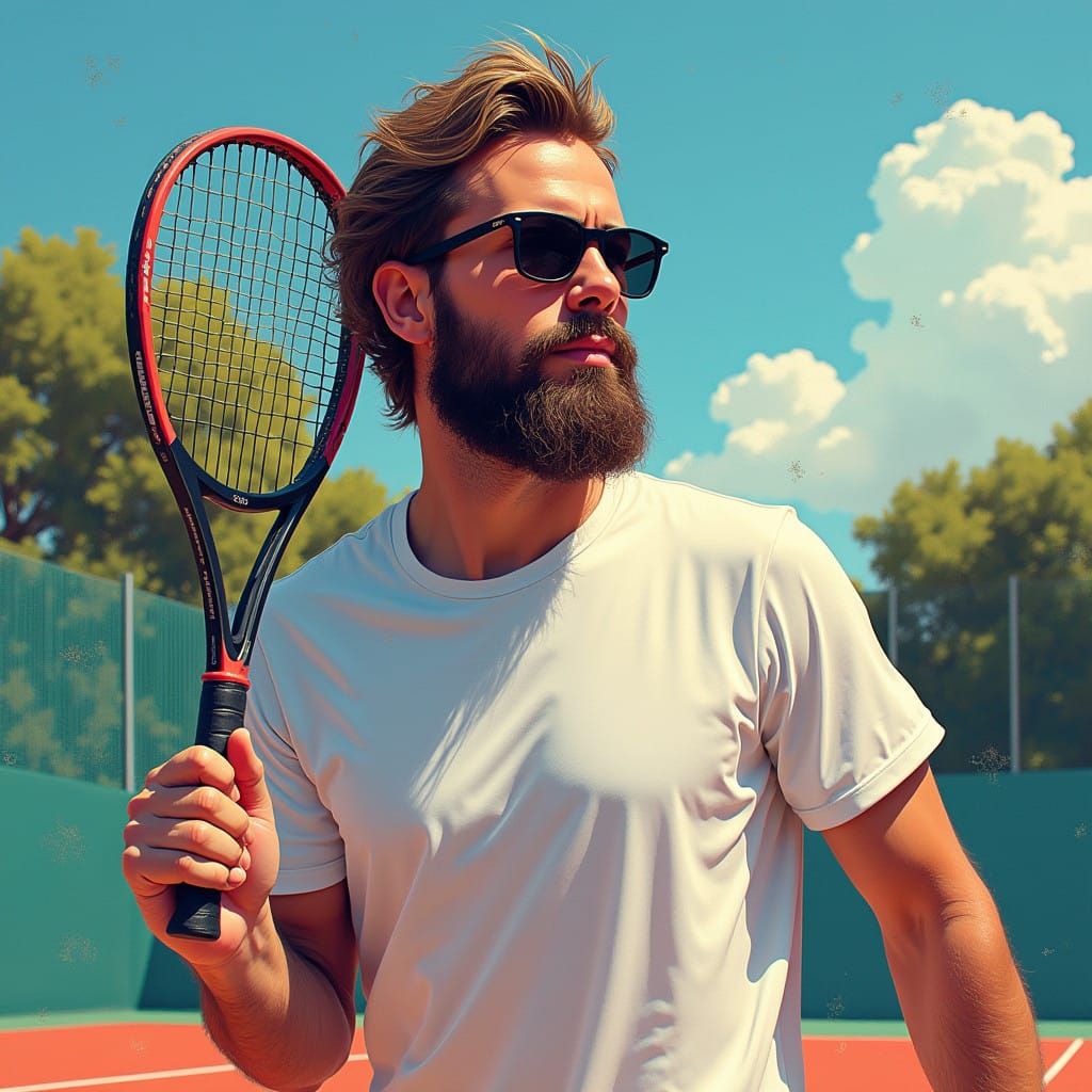 Relaxed Athlete in Trendy Attire Holds Padel Racket on Court