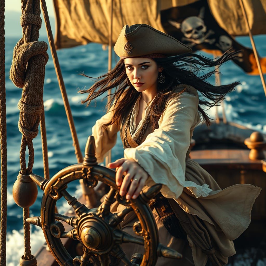 Elegant Pirate Captain Navigates Turbulent Waters in Cinemat...