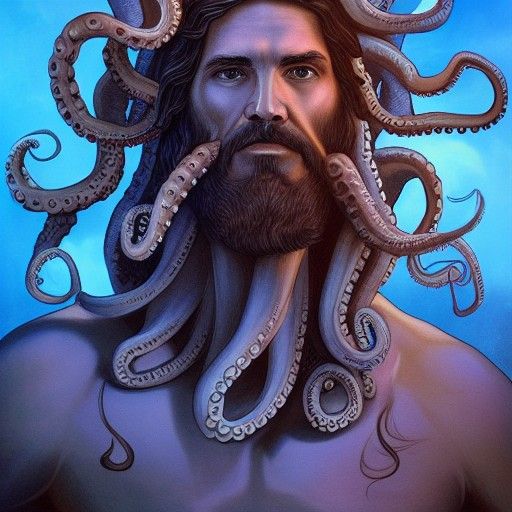 Herculean Octopus Jesus on Skulls in Hyperrealism