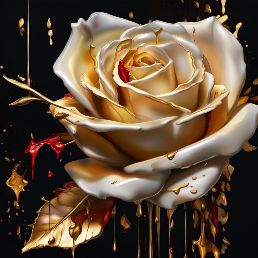 White Rose Bleeding Gold: Hyperrealistic Splash Art