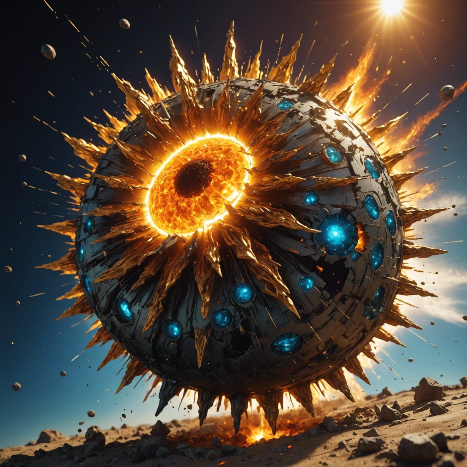 Gamma Ray Burst on Sun: Hyperrealistic Splash Art