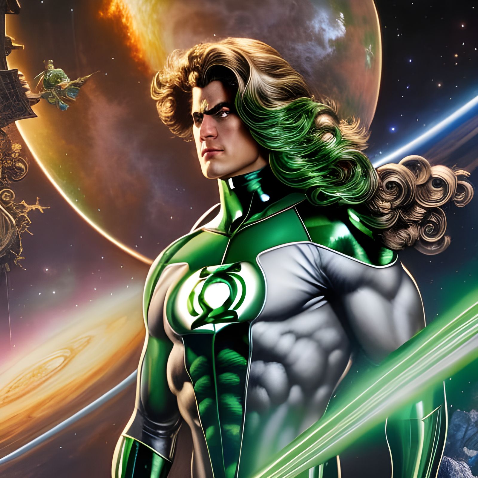 Green Lantern in Space: Rococo Hyperdetailed Close-Up