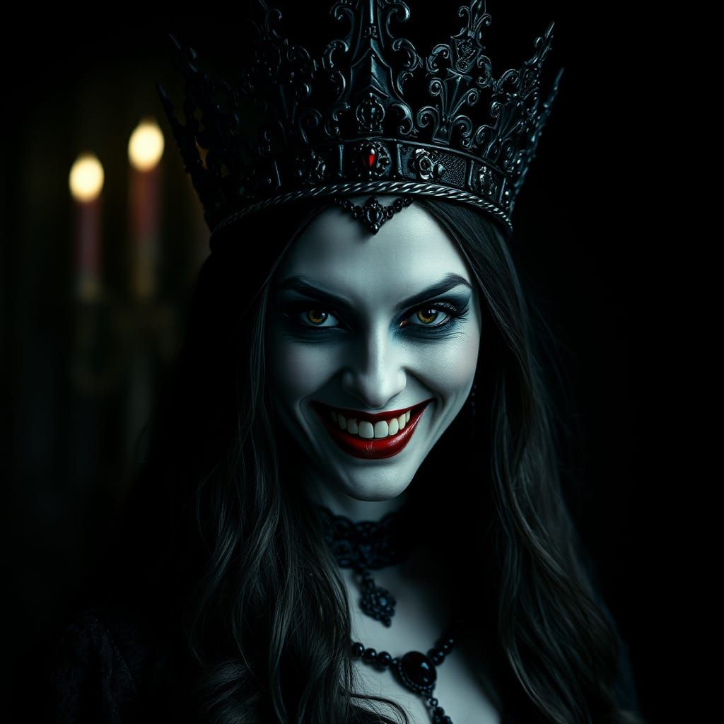 Regal Vampire Queen in Dark, Cinematic Beauty