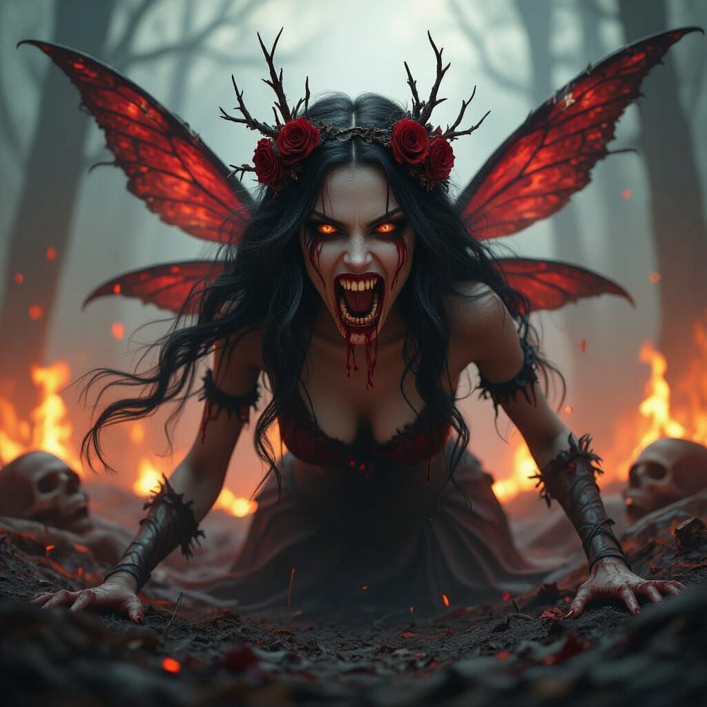 Evil Fairy Emerging From Burning Forest